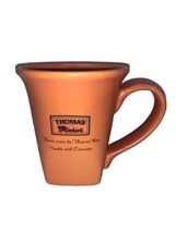 Vintage Thomas English Muffin Ceramic Coffee Mug Cup Orange 4.5” Tall Sq... - $27.00