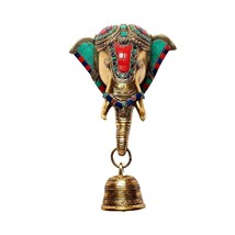 Coloured Elephant Head Face Wall Hanging Indian Brass Bell Wall Room 10 ... - £90.75 GBP