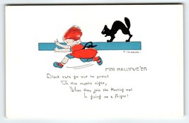 Halloween Postcard Child Runs From Black Cat E Weaver 2399 Original Vintage - £39.40 GBP