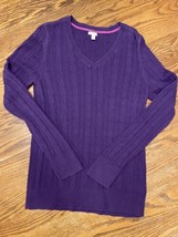 Sonoma Women&#39;s Purple Long Sleeve Sweater Size Medium Cable knit V -Neck - £5.16 GBP