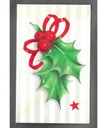 VINTAGE 1940s WWII ERA Christmas Greeting Holiday Card HOLLY &amp; RIBBON Ha... - $14.84
