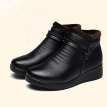 Fashion Winter Boots Women Leather Ankle Warm Boots Mom Autumn Plush Wedge Shoes - £40.40 GBP