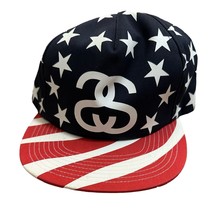 Stussy Snapback Hat American Flag Stars Stripes Double S Logo Red White Blue USA - £25.89 GBP