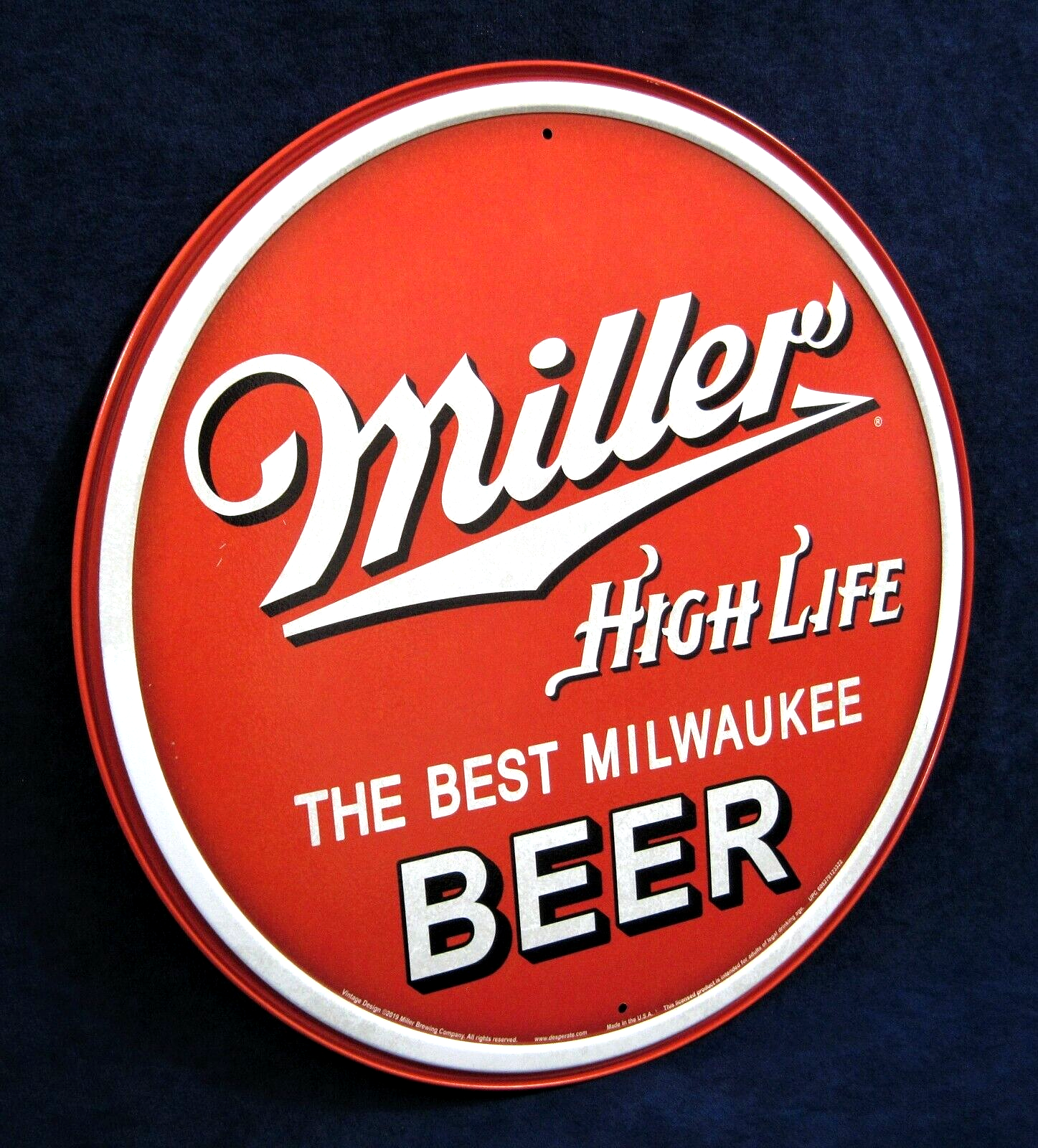Primary image for MILLER BEER - Round Metal Tin Sign - Man Cave Garage Bar Pub Wall Décor