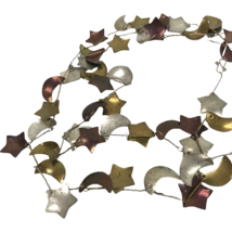 Vintage artisan Necklace Celestial moon star tri color metal patina 38 inch long - £15.68 GBP