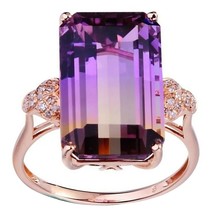 Solitaire with Accents Ring Purple Cubic Zirconia Rose Gold PVD Stainless Steel - £11.84 GBP