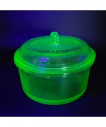 Vintage Depression Glass Hazel Atlas Uranium Green Round Refrigerator Di... - $39.59
