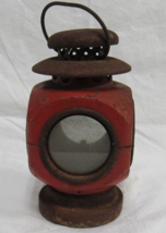 Vtg 4 Sided Red Metal And Brass Glass Oil Lamp Lantern Carriage Light - 7 3/4&quot; - £39.51 GBP