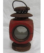 Vtg 4 Sided Red Metal And Brass Glass Oil Lamp Lantern Carriage Light - ... - $49.49
