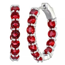 14K White Gold Plated Round Cut Simulated Red Ruby Inside-Outside Hoop Earrings - £59.09 GBP