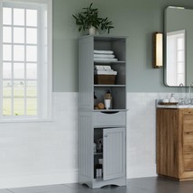 Gray Finish Wooden Linen Tower Storage Cabinet Tall Organizer Bathroom Towels - £262.55 GBP