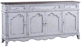 Sideboard French Country Scalloped Raised Panels Antiqued White Walnut 4-Door - £2,730.19 GBP