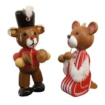 Bear w/ Cymbals &amp; Kneeling Ornaments Wood Made in Taiwan 3&quot; 2.5&quot; Lot of 2 VTG - £2.35 GBP
