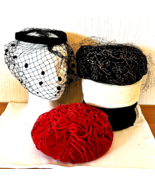 Vtg Pillbox Hat Lot 5 Velvet Veiled Black Hot Pink Cream USA UnionMade B... - $101.89 CAD