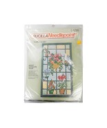 Vtg Bucilla Needlepoint Embroidery Kit Stained Glass Plants Flowers 24&quot; ... - $62.62 CAD