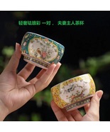 A pair of luxurious enamel couple tea cups, the master tea cup ,Chinese art - $26.50