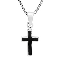 Classic Cross Statement Black Onyx Sterling Silver Pendant Necklace - £15.70 GBP