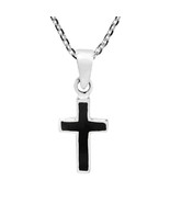 Classic Cross Statement Black Onyx Sterling Silver Pendant Necklace - £15.94 GBP