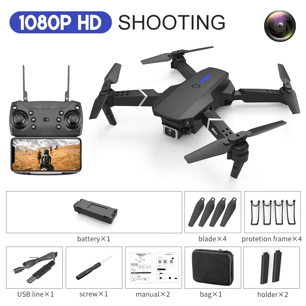 2024 E88Pro RC Drone 4K 1080P HD Camera Foldable Quadcopter (1080P Black... - £35.52 GBP