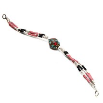 Red Coral Turquoise Black Onyx Gemstone Jewelry Bracelet Nepali 6-7&quot; SA 1442 - £4.17 GBP