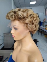 Blonde curly short pixie human hair lace front wig - £179.63 GBP