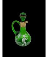 Mary Gregory Emerald Cruet Green Glass Hand Painted Enamel Gold Trim w S... - $857.08 MXN