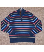 Cremieux Sz M Mens Button Stripe Sweater Navy Waffle Knit Cotton Cashmer... - £15.63 GBP