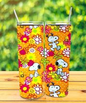 New 20 oz Flower Cartoon Snoopy insulated Tumbler with sliding lid and s... - $17.82