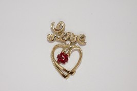 Gerry&#39;s Gold Tone Love Dangle Heart Brooch Pin - £15.63 GBP