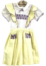 VTG 1950s Girls Pinafore Dress Yellow Cotton Purple Pansy Embroidery Sz 3/4 - $49.45