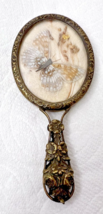 Antique Hand Mirror w Open Work Brass Floral Frame &amp; Real Butterfly Flor... - $663.14 MXN
