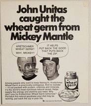 1971 Print Ad Kretschmer Wheat Germ Johnny Unitas &amp; Mickey Mantle Yankees - £9.36 GBP