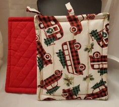 Handmade Christmas Red / Pickup Truck Bus Car Christmas Trees  Pot Holder Set  - £9.49 GBP