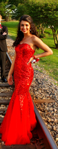 Red Sparkly Sequins Strapless Sweetheart Mermaid Sheath Prom Dress Floor... - £153.94 GBP