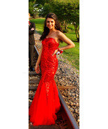 Red Sparkly Sequins Strapless Sweetheart Mermaid Sheath Prom Dress Floor... - $272.93 CAD