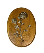 Vintage Brass Rose Floral Wall Art on Light Wood Oval Plaque Mid Century... - $502.62 MXN