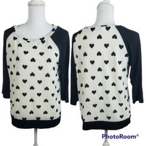 Jennifer Ln Heart Print Raglan Top 3/4 Sleeve Black &amp; White Medium NEW - £32.76 GBP