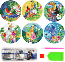 6 Pcs Parrot Style Diamond Painting Coasters, DIY Diamond Art Coasters, Diamond  - £10.96 GBP