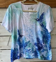 Alfred Dunner Wm. Sz.PM Knit Top Hummingbirds Frondes Bling Lace Green B... - $23.52