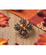 Amber, Orange &amp; Green Gold Vintage 1950s Made in Austria Floral Brooch Pin - $872.20 MXN