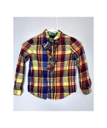 2000s Ralph Lauren Rainbow Plaid Tartan Ruffle Bib Oxford Shirt Kids 6  - $20.00