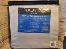 Nautica Home Sea Aire 500 Count Thread Gray Twin Bed Sheet Set - 3 Piece New - £31.10 GBP