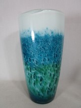 Large Blown Glass Vase Blue Green White Ocean look 10.5&quot; vintage - £78.84 GBP