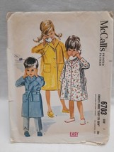 Vintage 1962 McCall&#39;s Pattern 6703 Classic Child&#39;s Robe w/ Pockets &amp; Belt Size 2 - $9.85