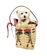 Handmade Basket Bear in Goody Bag Small Teddy Bear Plaid Fabric Burgundy... - £23.39 GBP