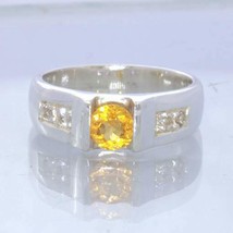 Fanta Orange Spessartite Garnet White Sapphire Sterling Ring Size 7.5 Design 179 - £88.92 GBP