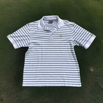 Masters Shirt Mens Large Green White Striped Polo Golf Performance 60s Two Ply - £14.07 GBP