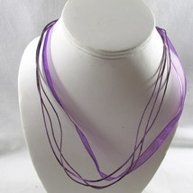 Purple Ribbon Necklace Organza 3 Waxed Cords Adjustable 18&quot;- 20&quot; Choker - £7.15 GBP