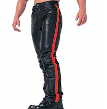 Men&#39;s Leather Pants Biker Bluf Breeches Trousers Punk Motorcycle Red Str... - £102.21 GBP