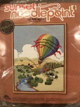 Vtg SUNSET1978 Needlepoint Kit #6710 UP AND AWAY Rainbow Balloon 18&quot; x 22&quot; NEW - £13.03 GBP